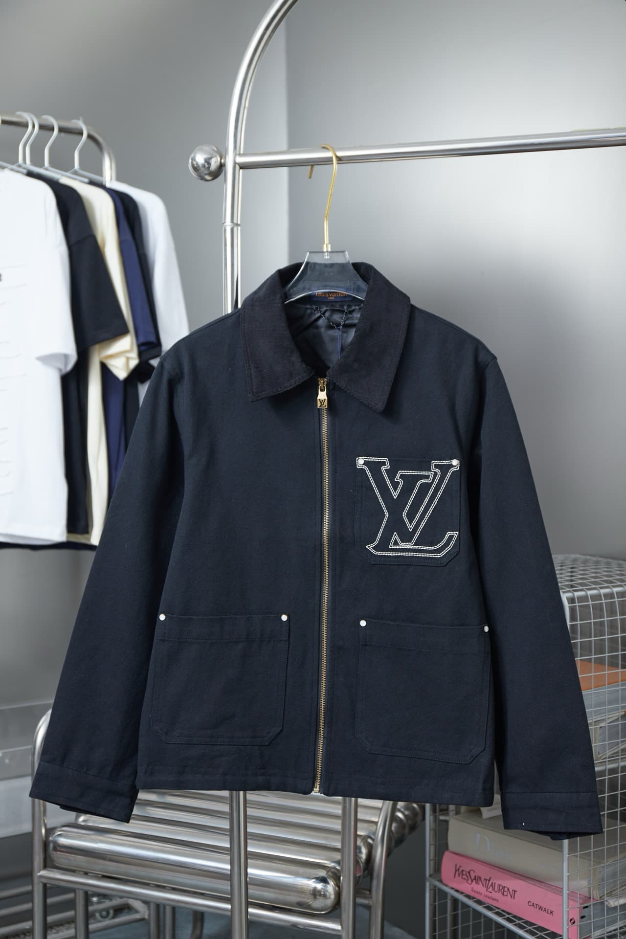 Pocket Cutout Embroidered Canvas Jacket