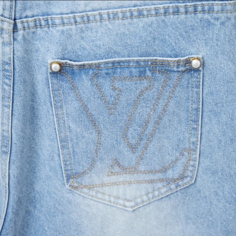 Pocket Letter Embroidered Denim Shorts