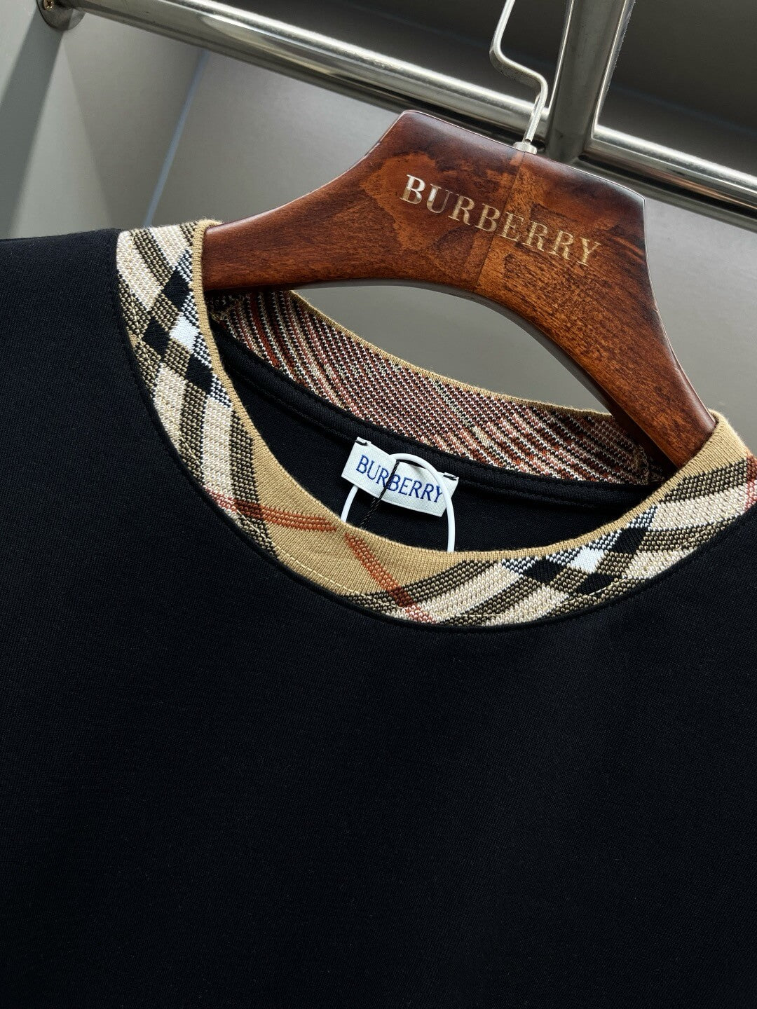 Plaid Collar Crew Neck T-Shirt