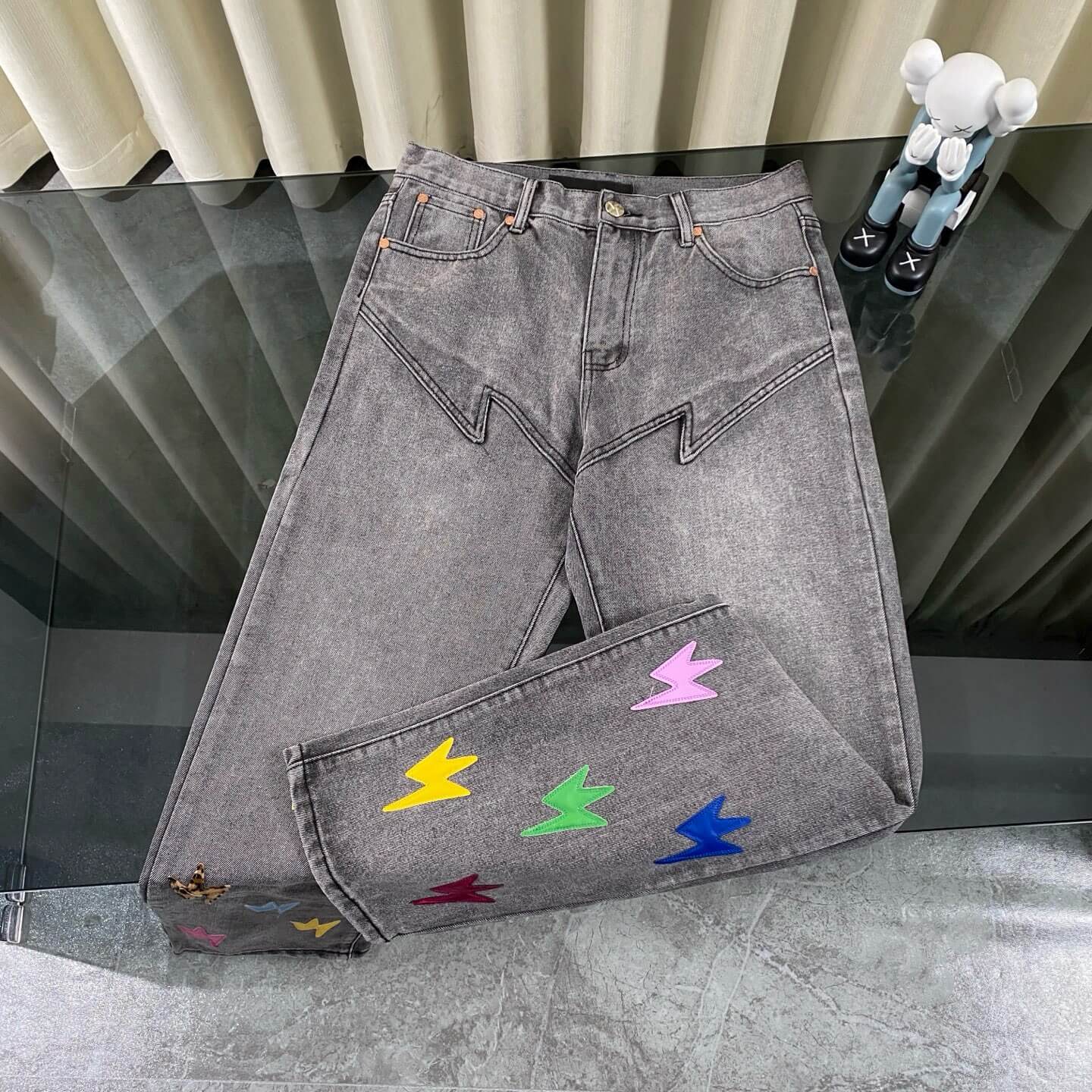 Colorful Patchwork Leather Jeans