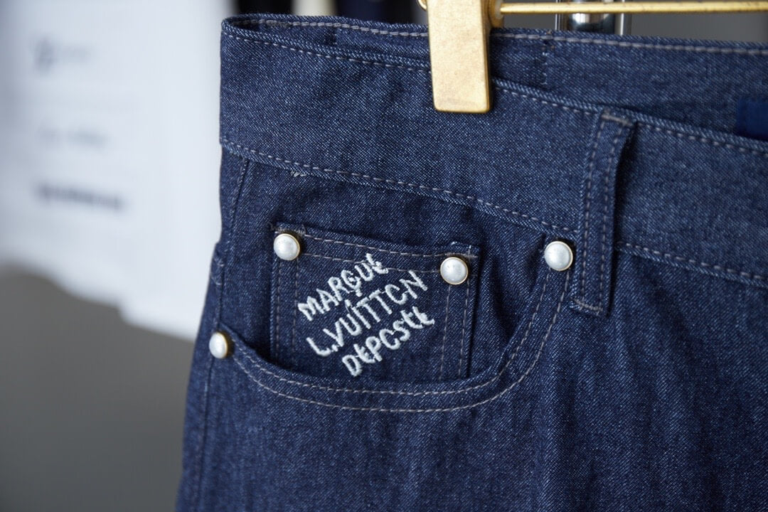 Letter Embroidered Denim Shorts
