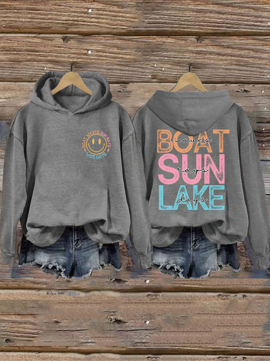 Boat Waves Sun Rays Lake Days Hoodie