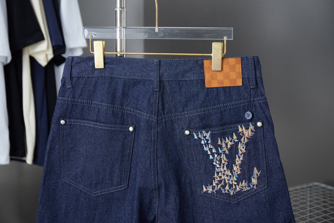 Letter Embroidered Denim Shorts
