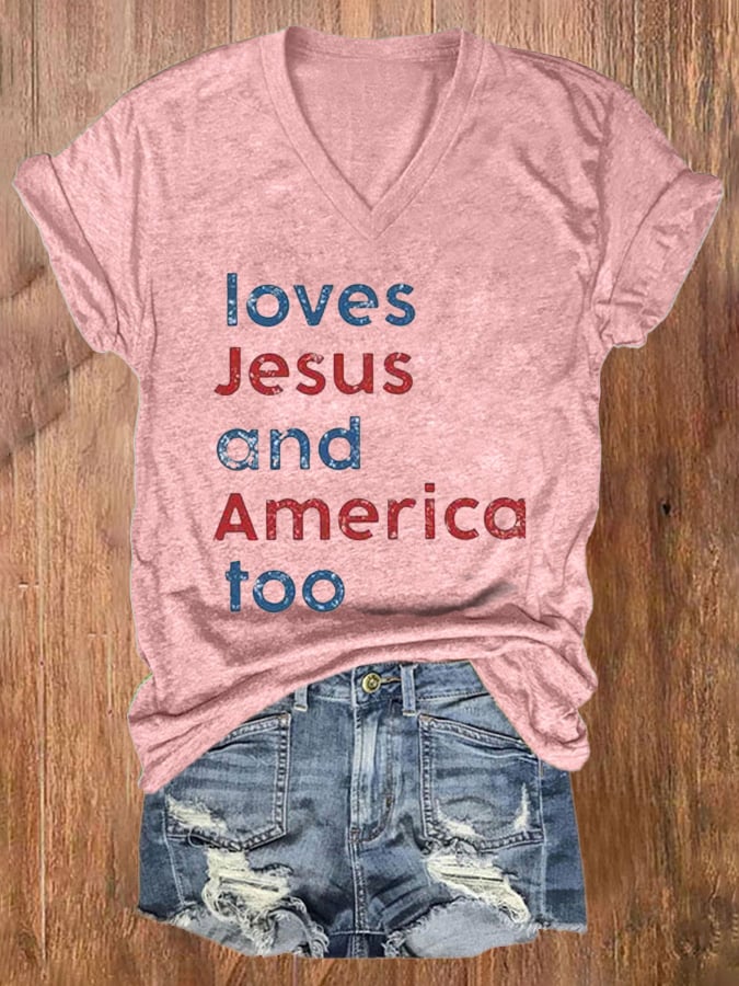 Loves Jesus And America Too V-neck T-Shirt