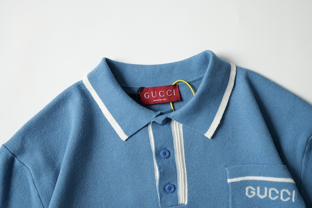 Blue Wool Polo Shirt
