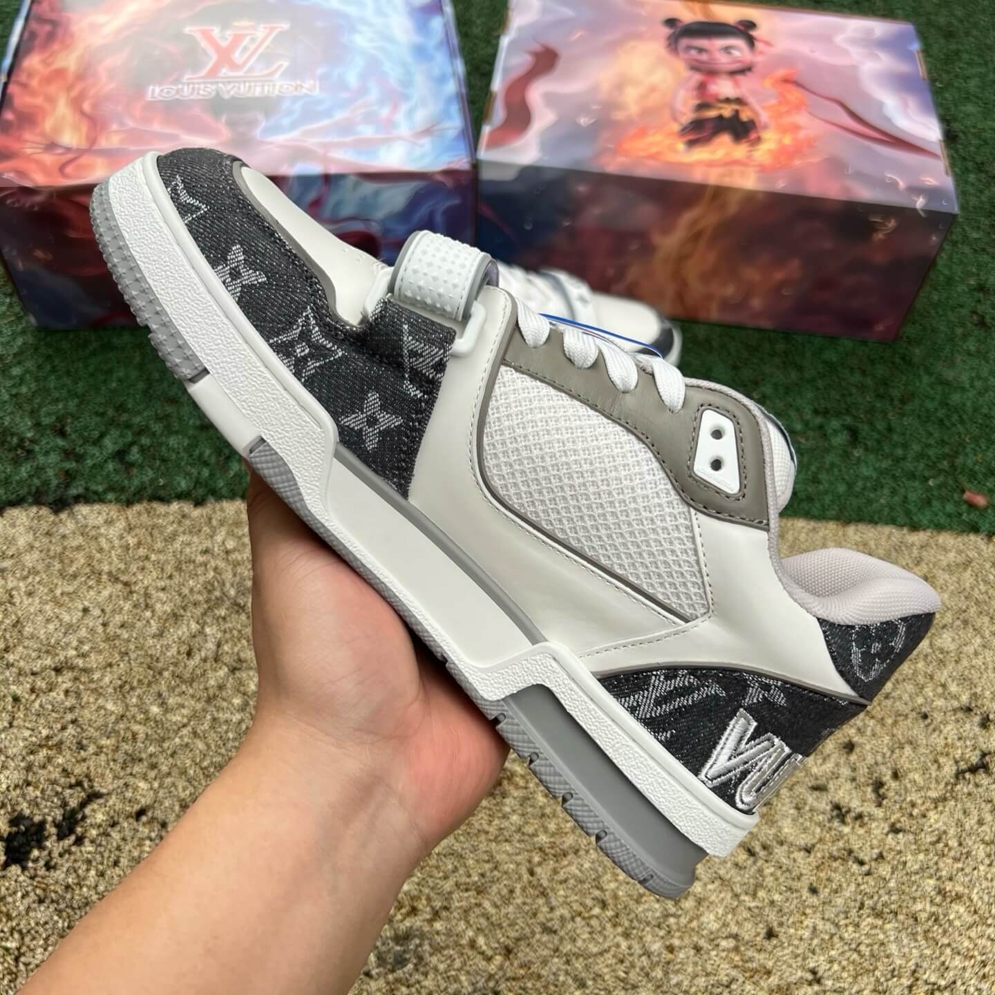 Grey & White Velcro Sneakers