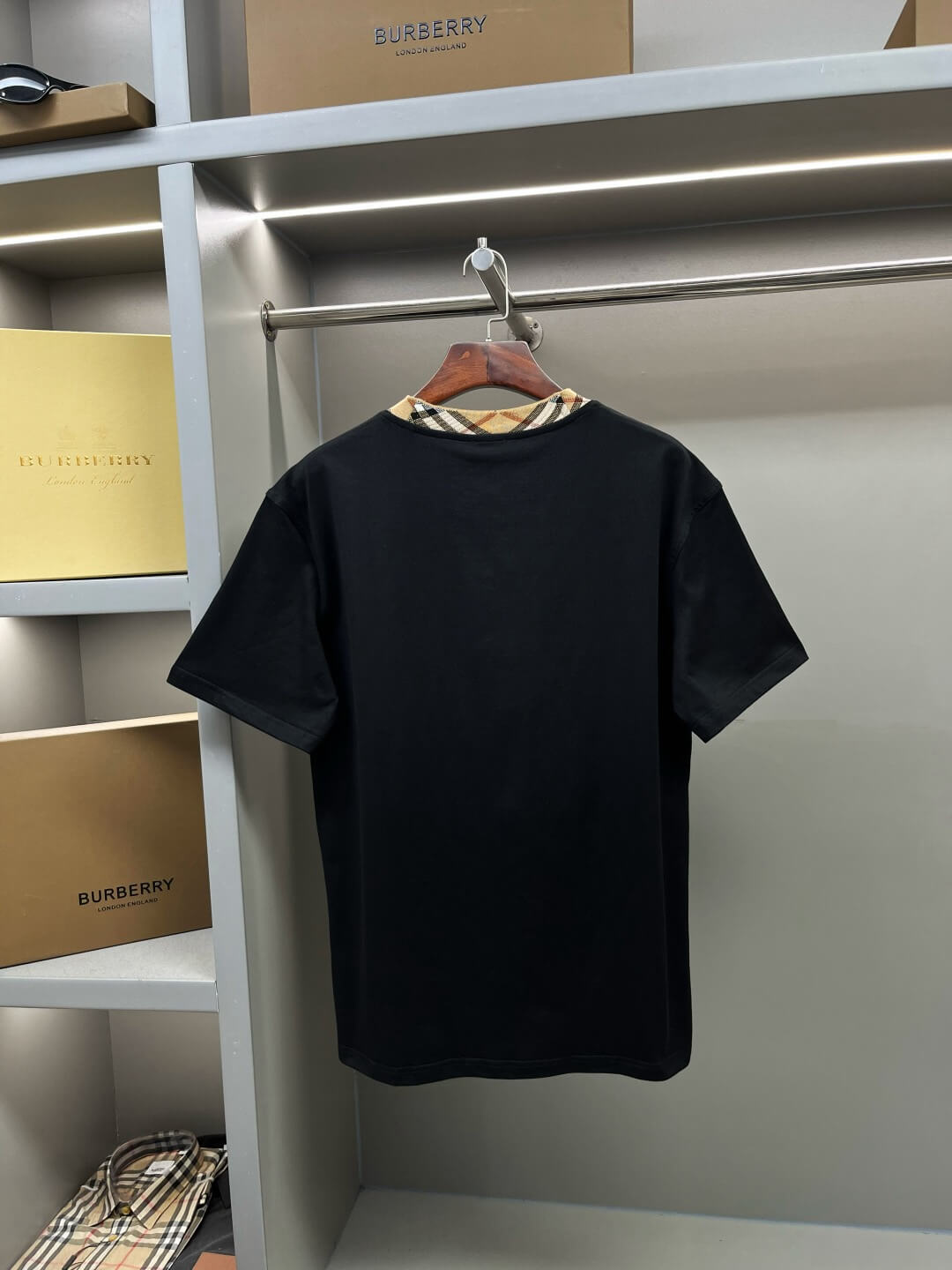 Plaid Collar Crew Neck T-Shirt