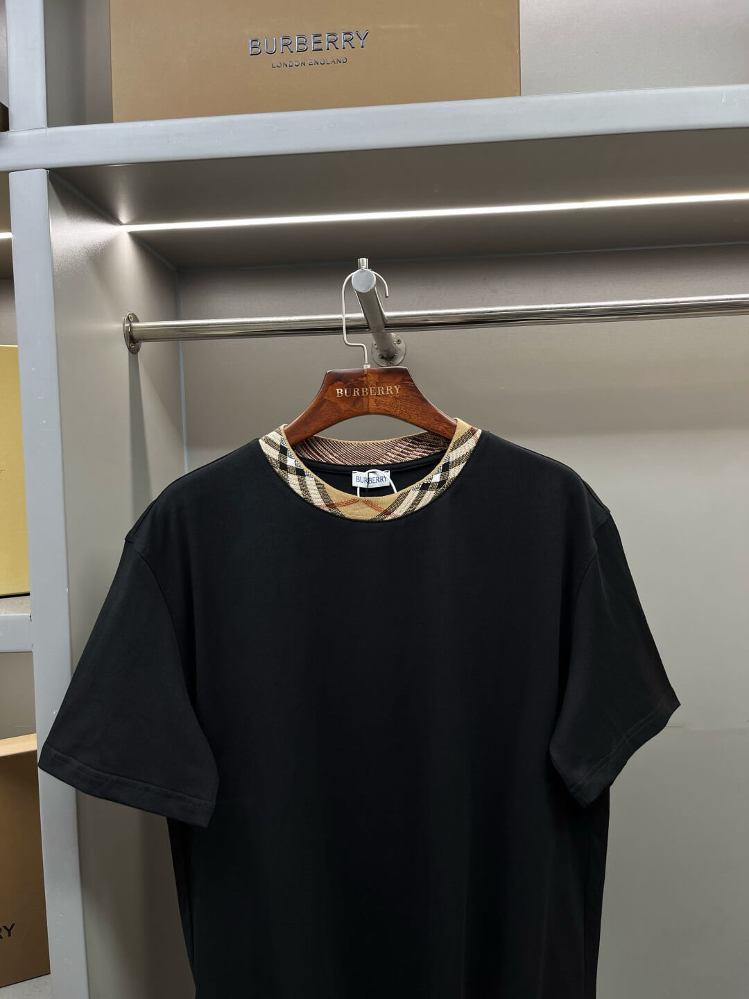 Plaid Collar Crew Neck T-Shirt