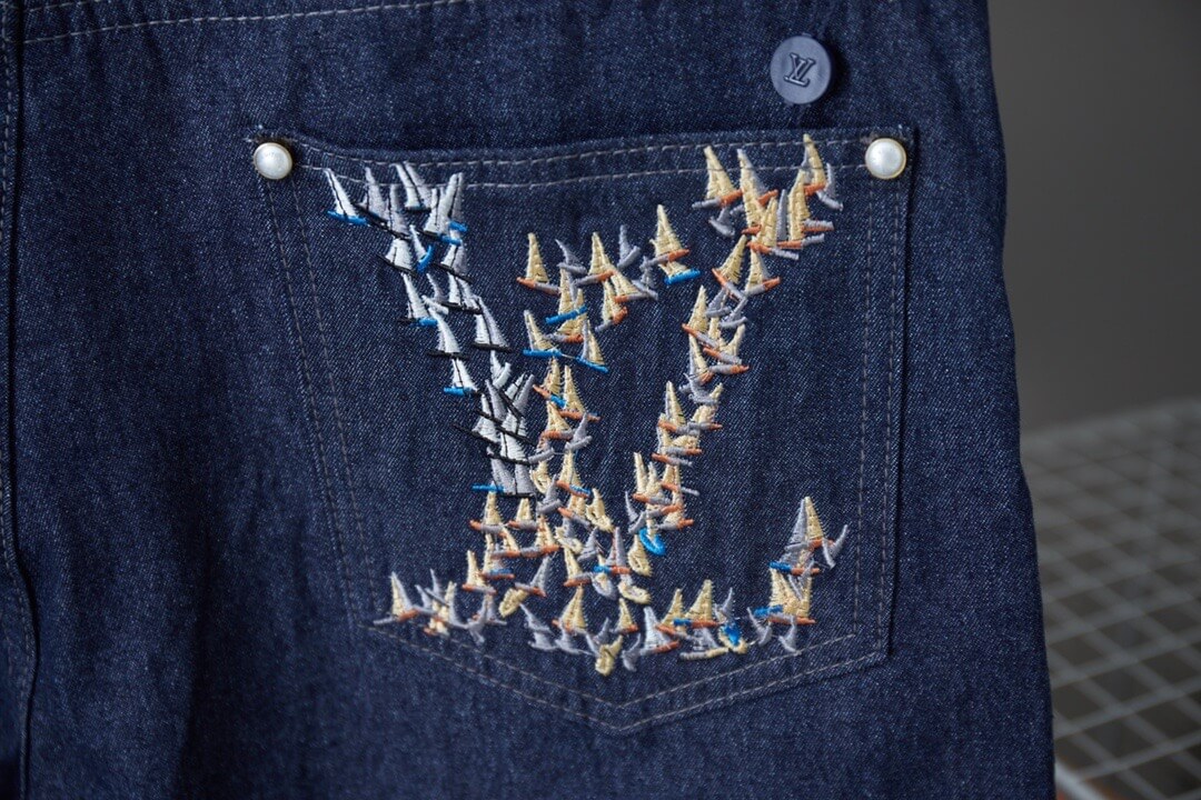 Letter Embroidered Denim Shorts