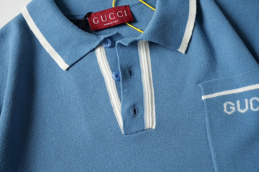 Blue Wool Polo Shirt