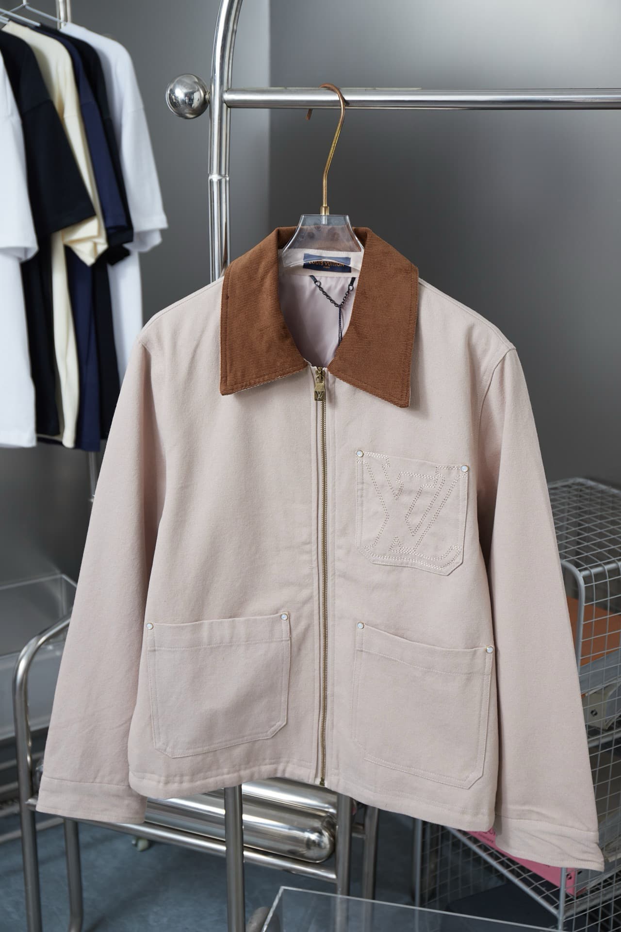 Pocket Cutout Embroidered Canvas Jacket