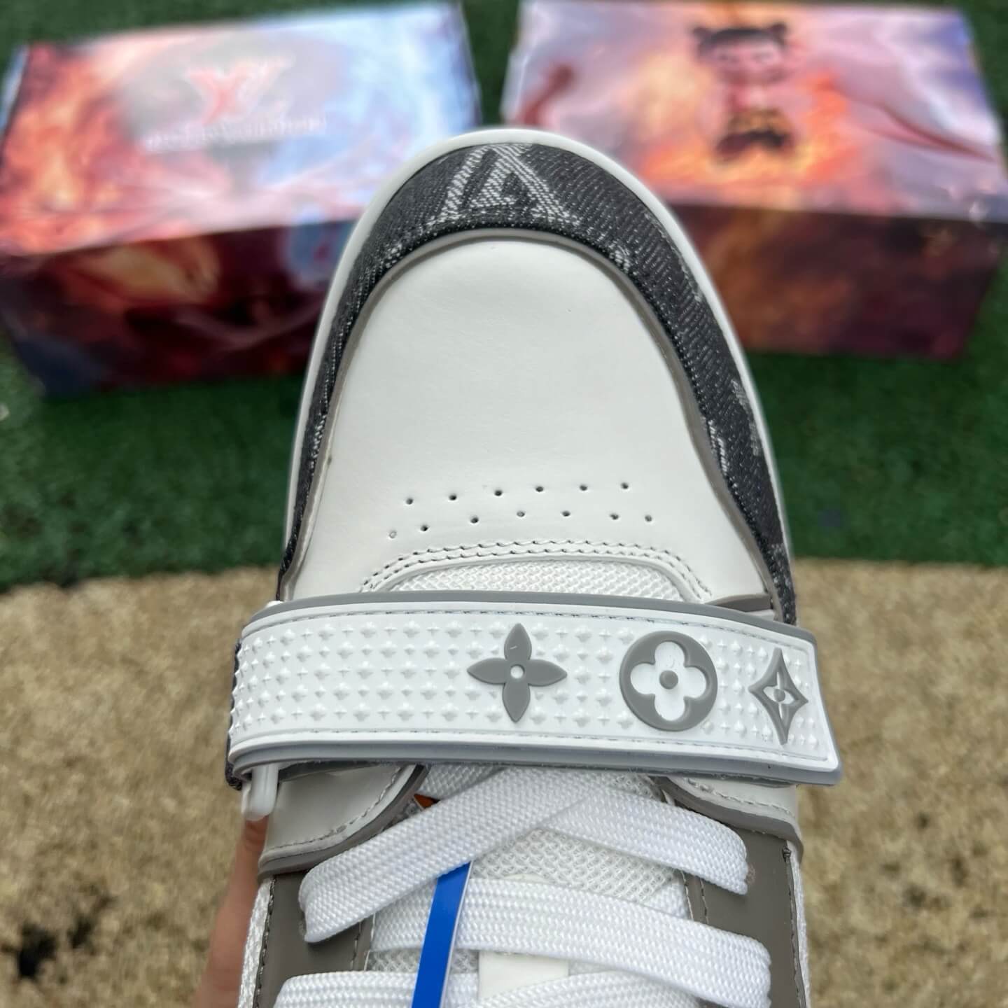 Grey & White Velcro Sneakers