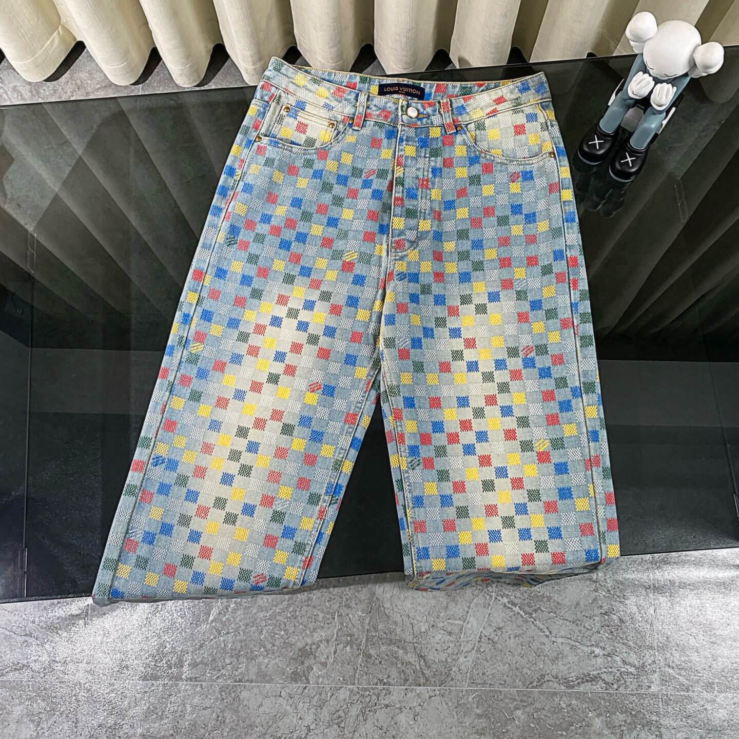 Retro Pixelated Checkerboard Jeans