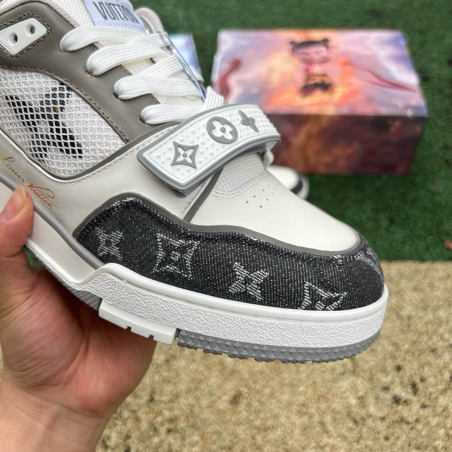 Grey & White Velcro Sneakers