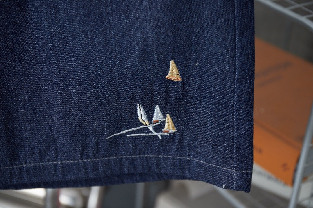 Letter Embroidered Denim Shorts