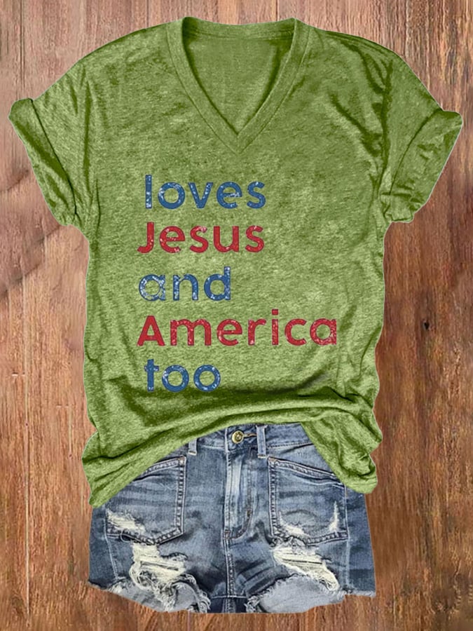Loves Jesus And America Too V-neck T-Shirt