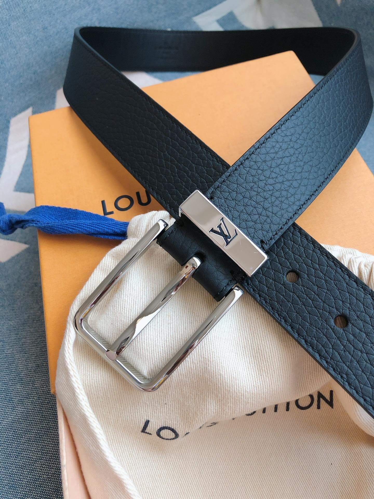 Grained Leather Belt with Metal Accents