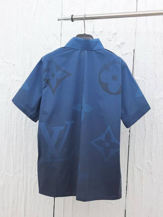 Blue Button-Up Short Sleeve T-Shirt