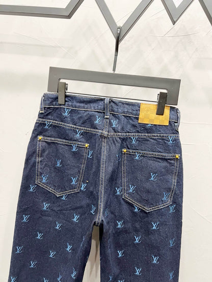 Embroidered Blue Denim Jeans