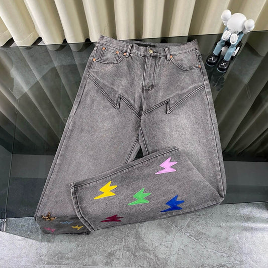 Colorful Patchwork Leather Jeans