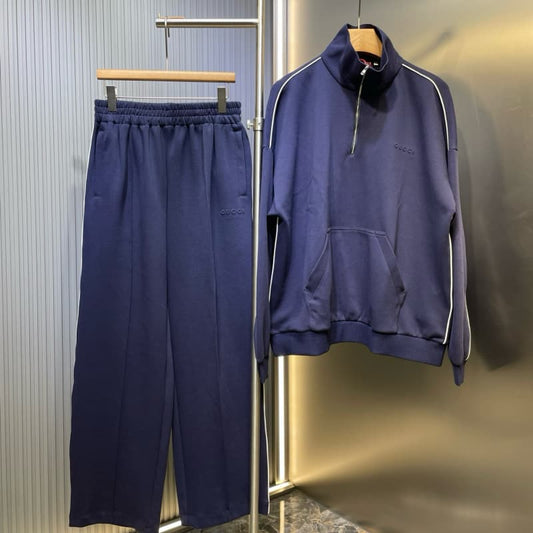 Classic Minimalist Embroidered Half-Zip Sweatshirt & Pants Set