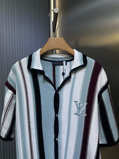 Striped Crochet Short-Sleeve T-Shirt