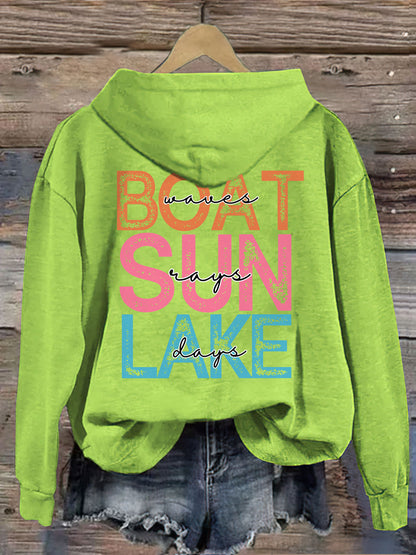 Boat Waves Sun Rays Lake Days Hoodie