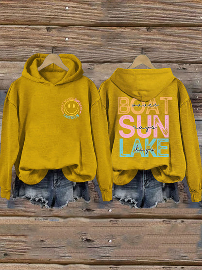 Boat Waves Sun Rays Lake Days Hoodie