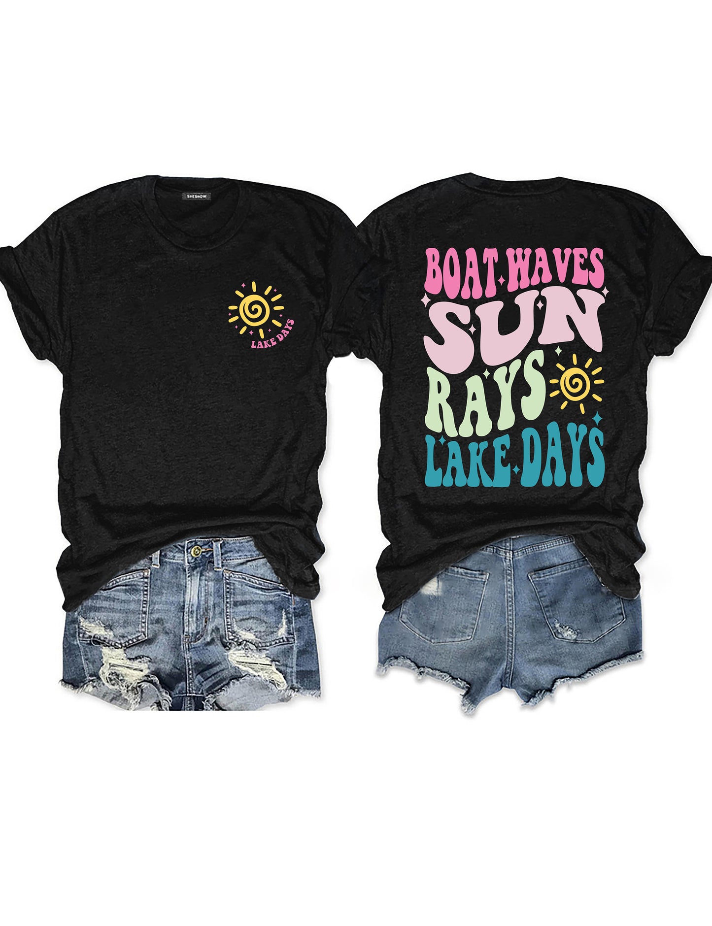 Boat Waves Sun Rays Lake Days T-shirt