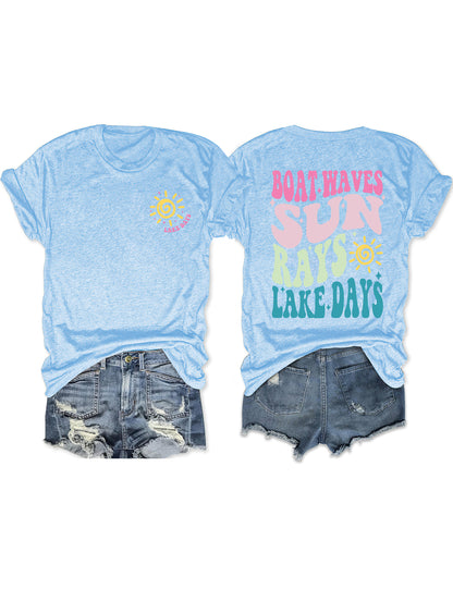 Boat Waves Sun Rays Lake Days T-shirt