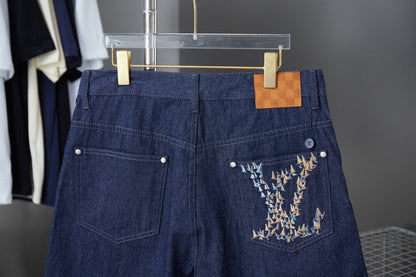 Letter Embroidered Denim Shorts