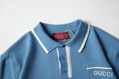 Blue Wool Polo Shirt