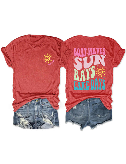 Boat Waves Sun Rays Lake Days T-shirt