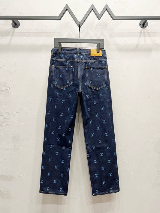 Embroidered Blue Denim Jeans