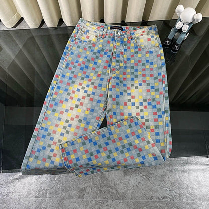 Retro Pixelated Checkerboard Jeans
