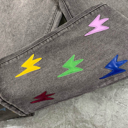 Colorful Patchwork Leather Jeans