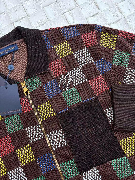 Retro Checkered Knit Jacket