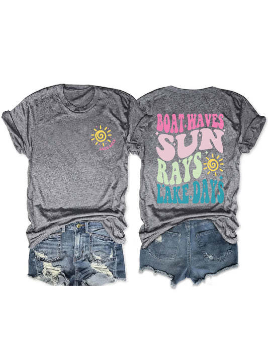 Boat Waves Sun Rays Lake Days T-shirt
