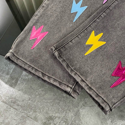Colorful Patchwork Leather Jeans