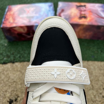 White and Black Velcro Strap Sneakers