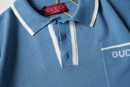 Blue Wool Polo Shirt