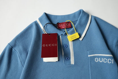 Blue Wool Polo Shirt
