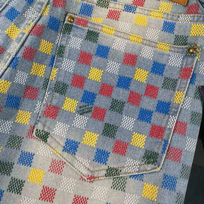 Retro Pixelated Checkerboard Jeans