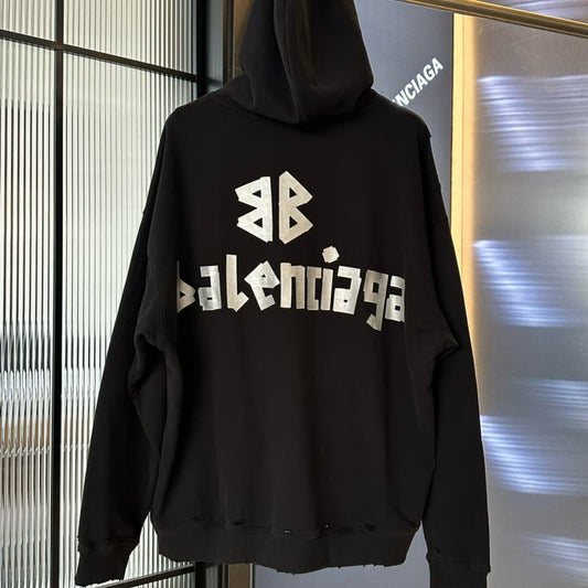 Distressed Street Style Hoodie with Ripped Design