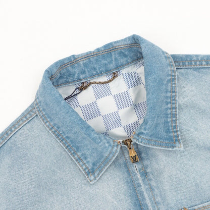 Gold Embroidered Letter Denim Jacket