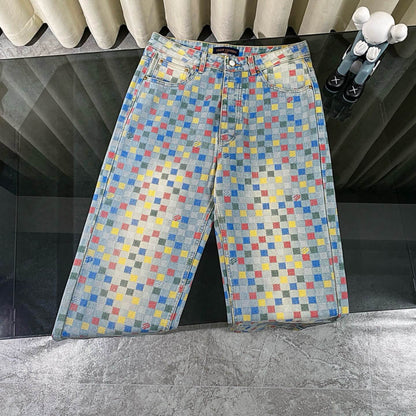 Retro Pixelated Checkerboard Jeans
