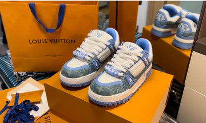 Trendy Blue Leather Sneakers