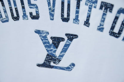2025 New Denim Patch Rhinestone Letter T-shirt