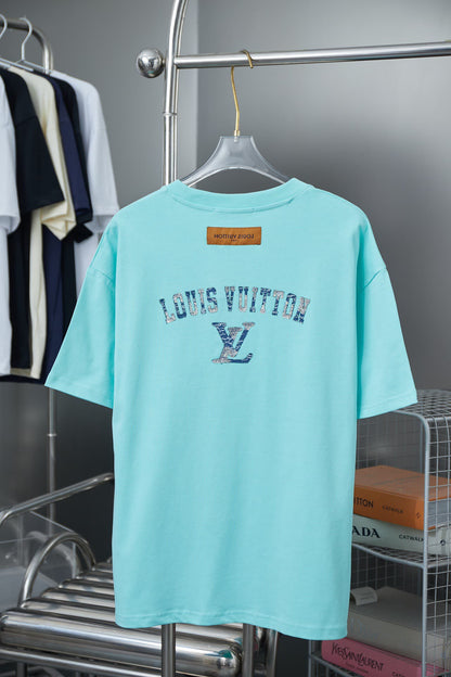 2025 New Denim Patch Rhinestone Letter T-shirt