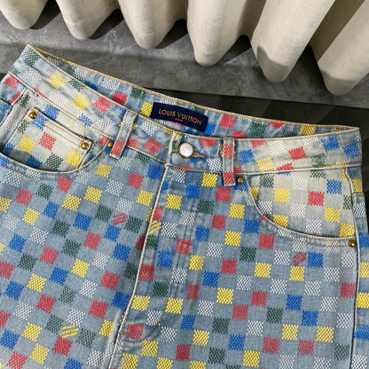 Retro Pixelated Checkerboard Jeans